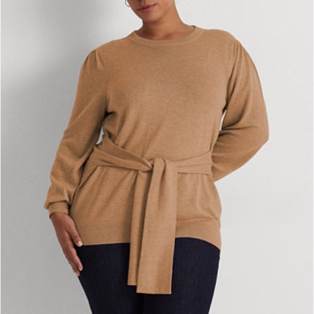 Lauren Ralph Lauren Plus-Size Belted Cotton-Blend Sweater 2X